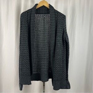 Boho Knit Chunky Medium Open Cardigan Fall Winter Charcoal Grey Grandpacore